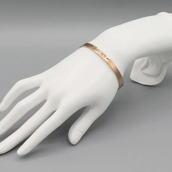 Jewelry bangle cuff bracelet rose gold tone Carpe Diem dainty minimalist new - Picture 3 of 7